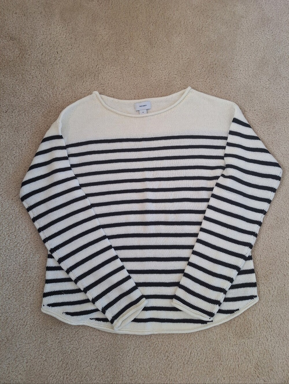 NWOT Old Navy women's cotton Blend black and Ivory striped sweater M